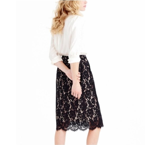 J. Crew Dresses & Skirts - J. Crew midi women's Contrast Floral Lace Skirt side pockets size 2